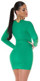 Vrúbkované mini šaty s nízkym dekoltom Tmavá zelená
