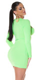 Vrúbkované mini šaty s nízkym dekoltom Zelená