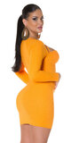 Vrúbkované mini šaty s nízkym dekoltom Oranžová