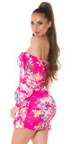 Kvetinové krátke šaty s balónovými rukávmi Ružová