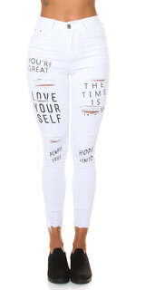 Biele džínsy s nápismi "YOU RE GREAT" Biela