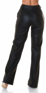 Koženkové rovné nohavice s vysokým pásom Čierna