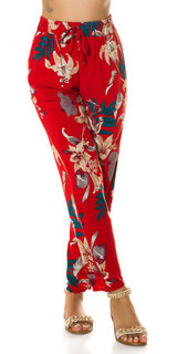 Vzorované letné nohavice s vysokým pásom Červená