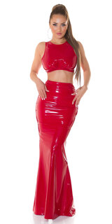 Maxi latexová sukňa s vysokým pásom Červená
