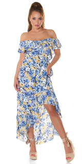 Letné kvetinové šaty s volánmi Modrá