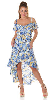 Letné kvetinové šaty s volánmi Modrá