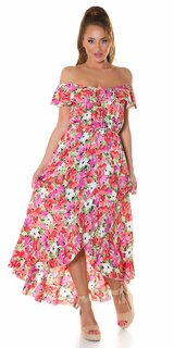Letné kvetinové šaty s volánmi Ružová