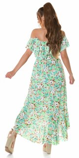 Letné kvetinové šaty s volánmi Zelená