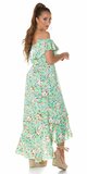 Letné kvetinové šaty s volánmi Zelená