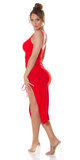 Ramienkové šaty s veľkým prestrihom Červená