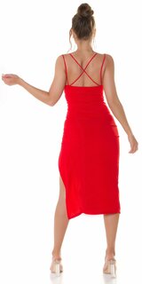 Ramienkové šaty s veľkým prestrihom Červená