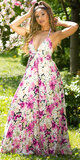 Floral letné šaty s dĺžkou po zem Ružová