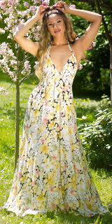 Floral letné šaty s dĺžkou po zem Žltá