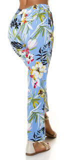 Bavlnené floral nohavice na leto Modrá