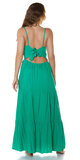 Jednofarebné dlhé šaty s viazaním na chrbte Zelená