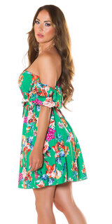 Kvetinové letné šaty s krátkymi rukávmi Zelená