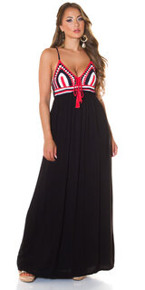 Letné maxi šaty so štrikovaným dekoltom Čierna