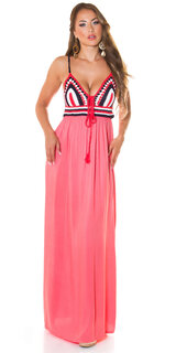 Letné maxi šaty so štrikovaným dekoltom Koralová