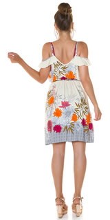 Kvietkované letné šaty s gumičkou v páse Béžová
