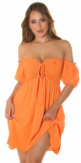 Romantické letné šaty s gumičkovým dekoltom Oranžová