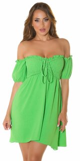 Romantické letné šaty s gumičkovým dekoltom Zelená