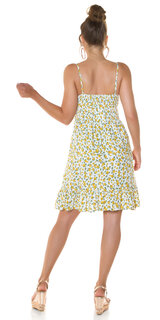 Kvietkované letné šaty s otvorom v dekolte Žltá