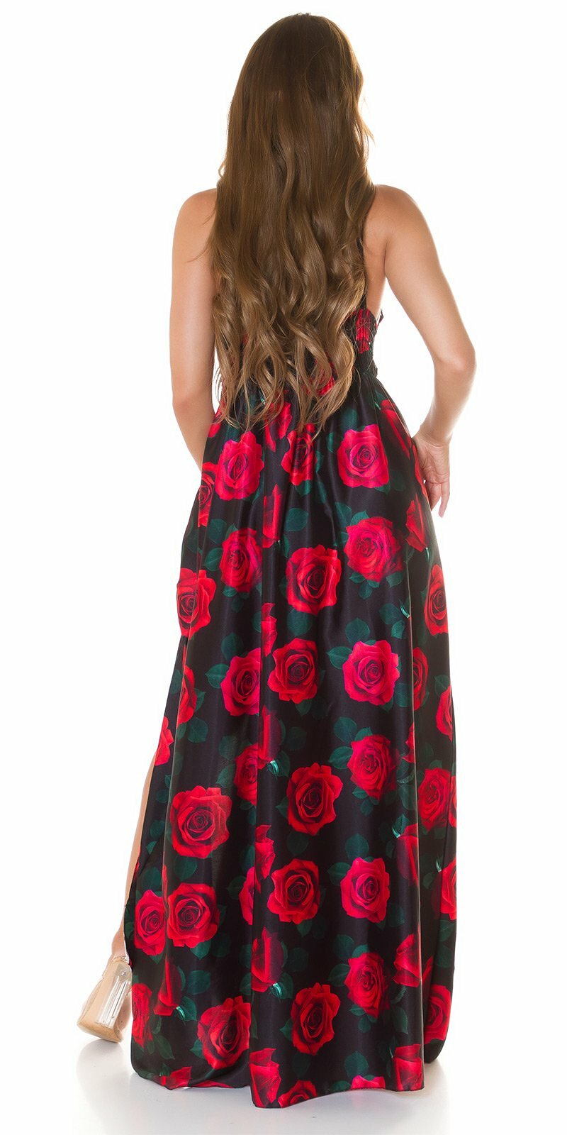 Letné dlhé šaty s ružami Čierna