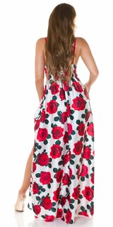 Letné dlhé šaty s ružami Červená