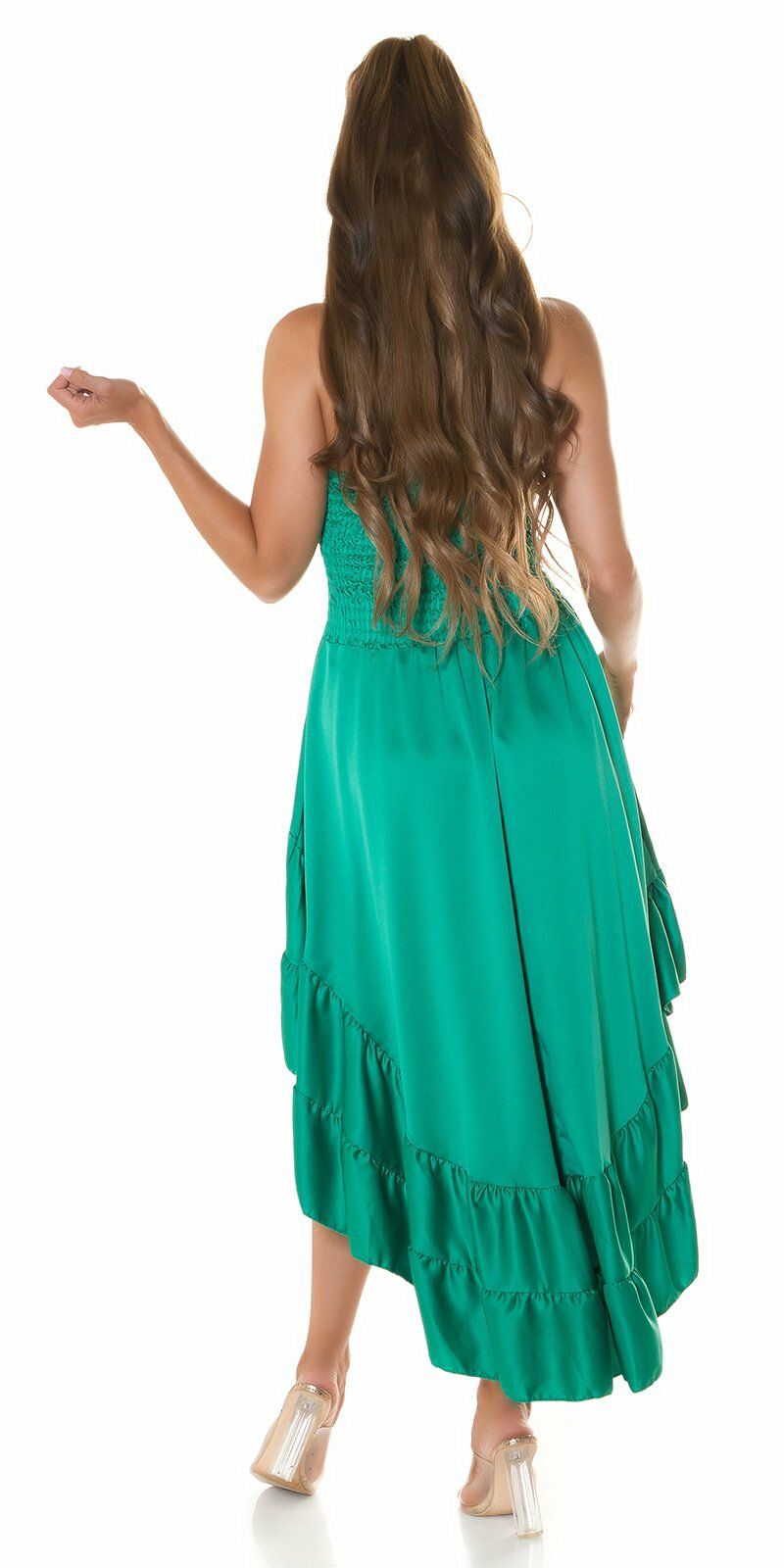 Saténové šaty s volánmi Zelená