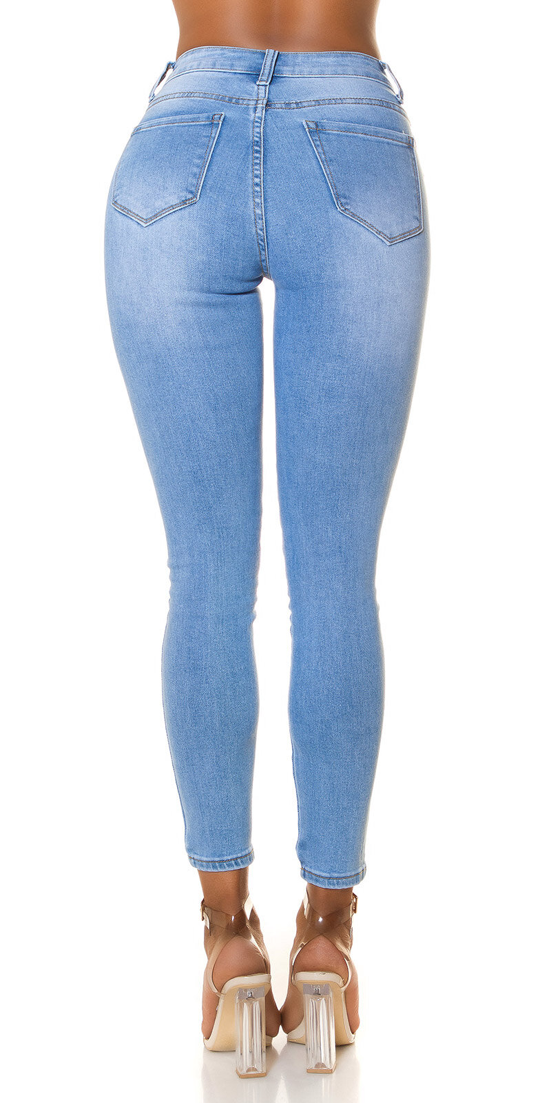 Highwaist svetlé džínsy s rozparkami Modrá