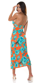 Kvetinové letné šaty s prestrihom Oranžová