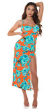Kvetinové letné šaty s prestrihom Oranžová