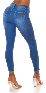 Dámske džínsy opotrebovaný look Modrá