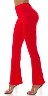 Vysoké pohodlné nohavice vrúbkované Červená