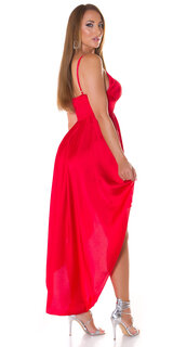 Dámske HIGH-LOW saténové šaty Červená