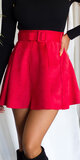 Vysoká semišová sukňa s opaskom Červená