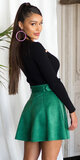 Vysoká semišová sukňa s opaskom Zelená