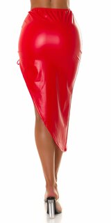 Koženková asymetrická sukňa s viazaním Červená