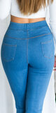 Široké džínsové legíny s vysokým pásom Modrá