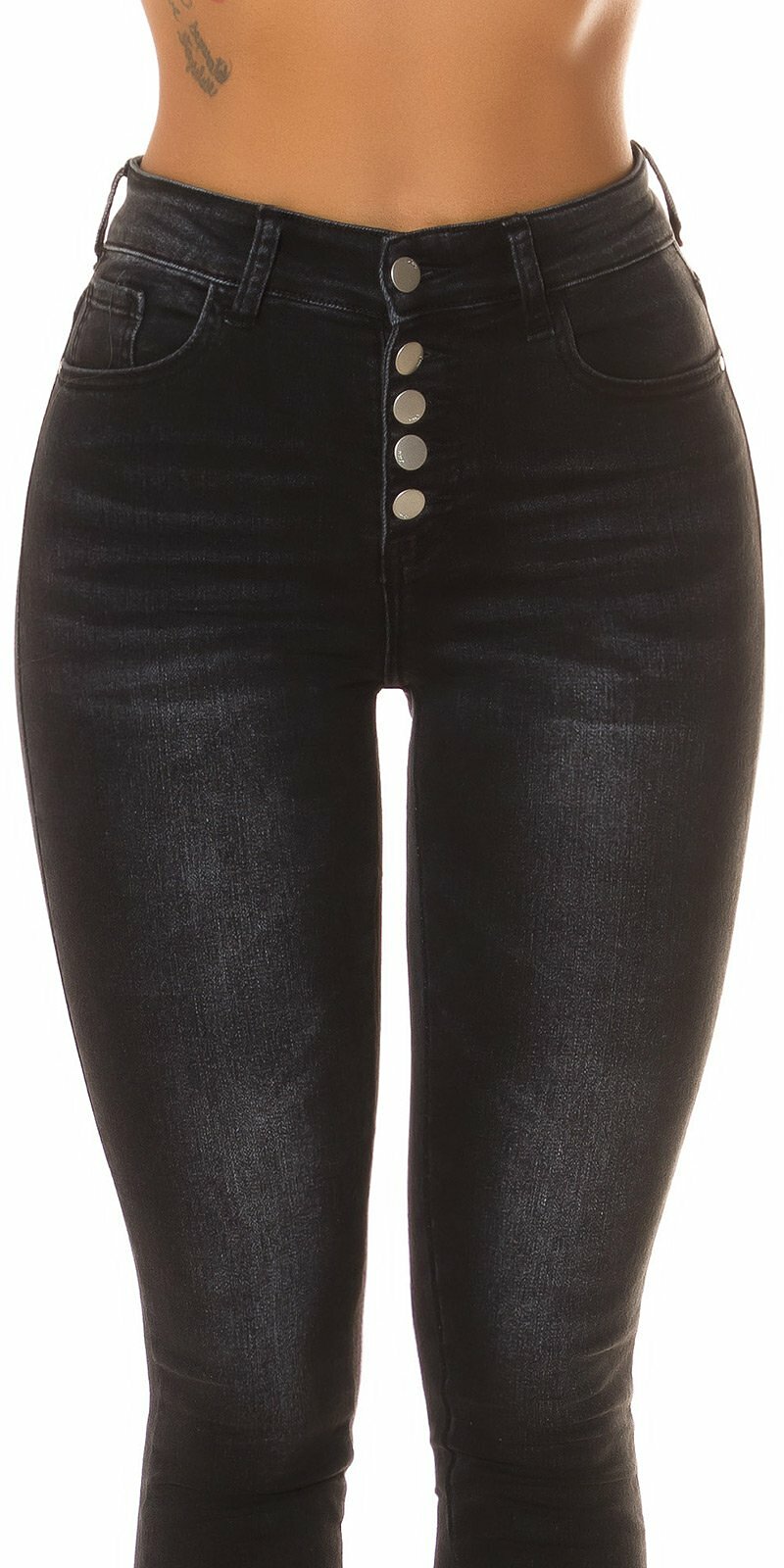 Vysoké gombíkové SLIM džínsy Čierna