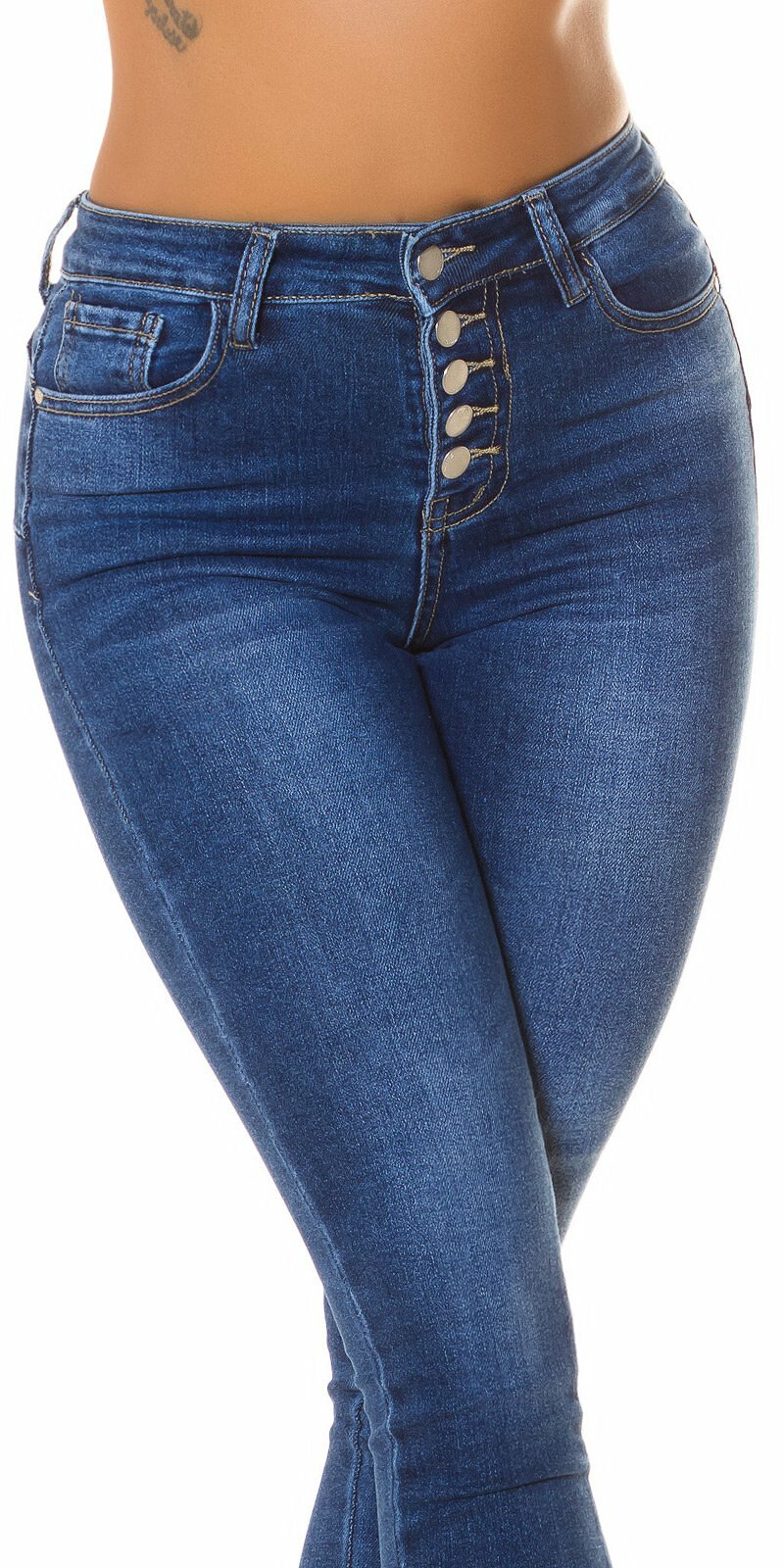 Vysoké gombíkové SLIM džínsy Modrá