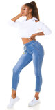 Vysoké džínsy s gumičkovým pásom Modrá