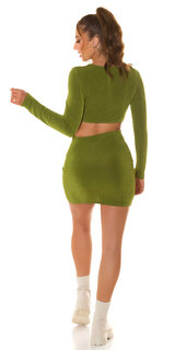 Otvorené mini šaty s dlhými rukávmi Zelená