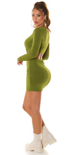Otvorené mini šaty s dlhými rukávmi Zelená
