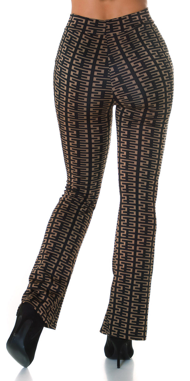 Pružné HIGHWAIST nohavice s potlačou Capuccino-čierna