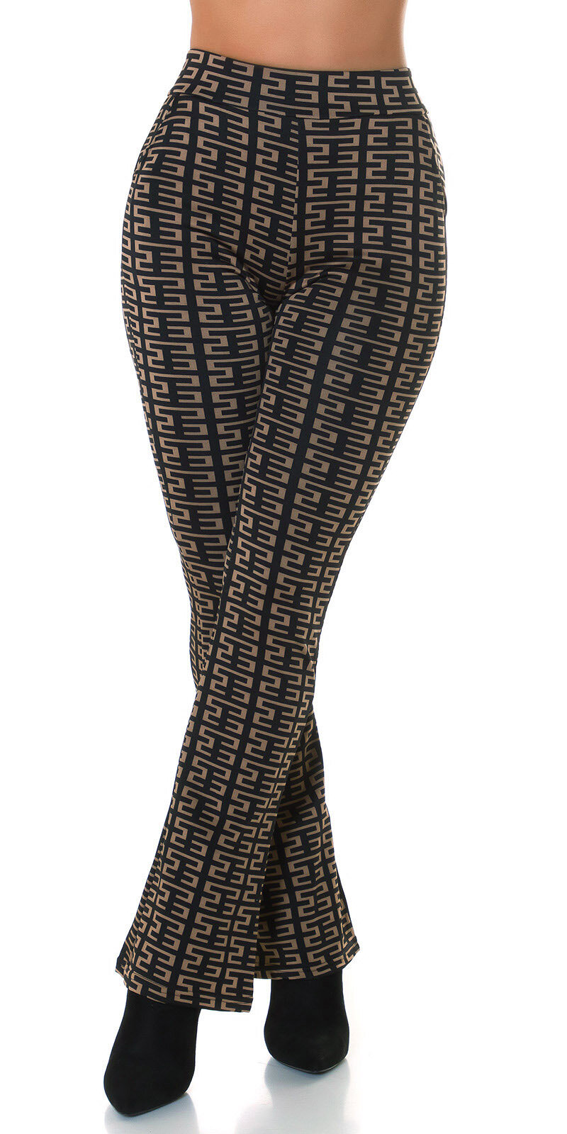 Pružné HIGHWAIST nohavice s potlačou Capuccino-čierna