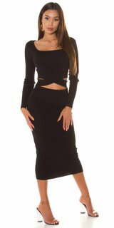 Pletená čierna sukňová súprava Čierna