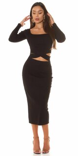 Pletená čierna sukňová súprava Čierna