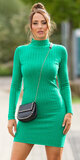 Pletené šaty s vysokým krkom Zelená