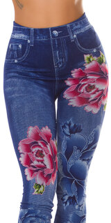 Kvetinové džínsové legíny Modrá